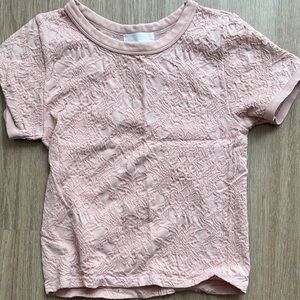 Women’s Rose-Textured Pink Short Sleeve Stretch Crop Top